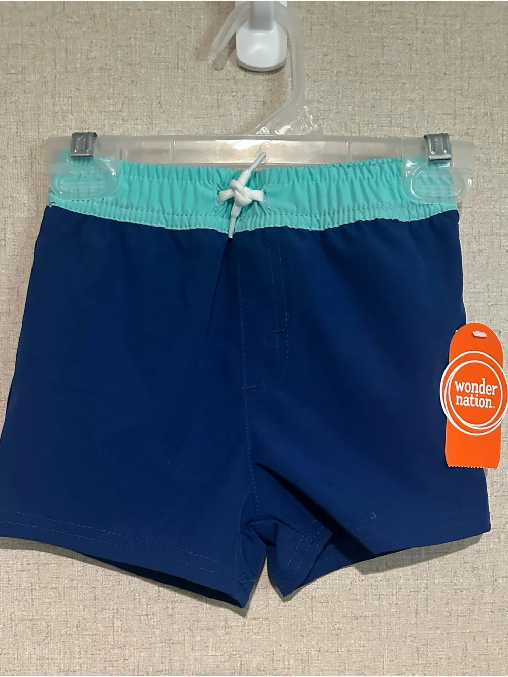 Wonder Nation Boys' Navy Swim Trunks with Aqua Waistband